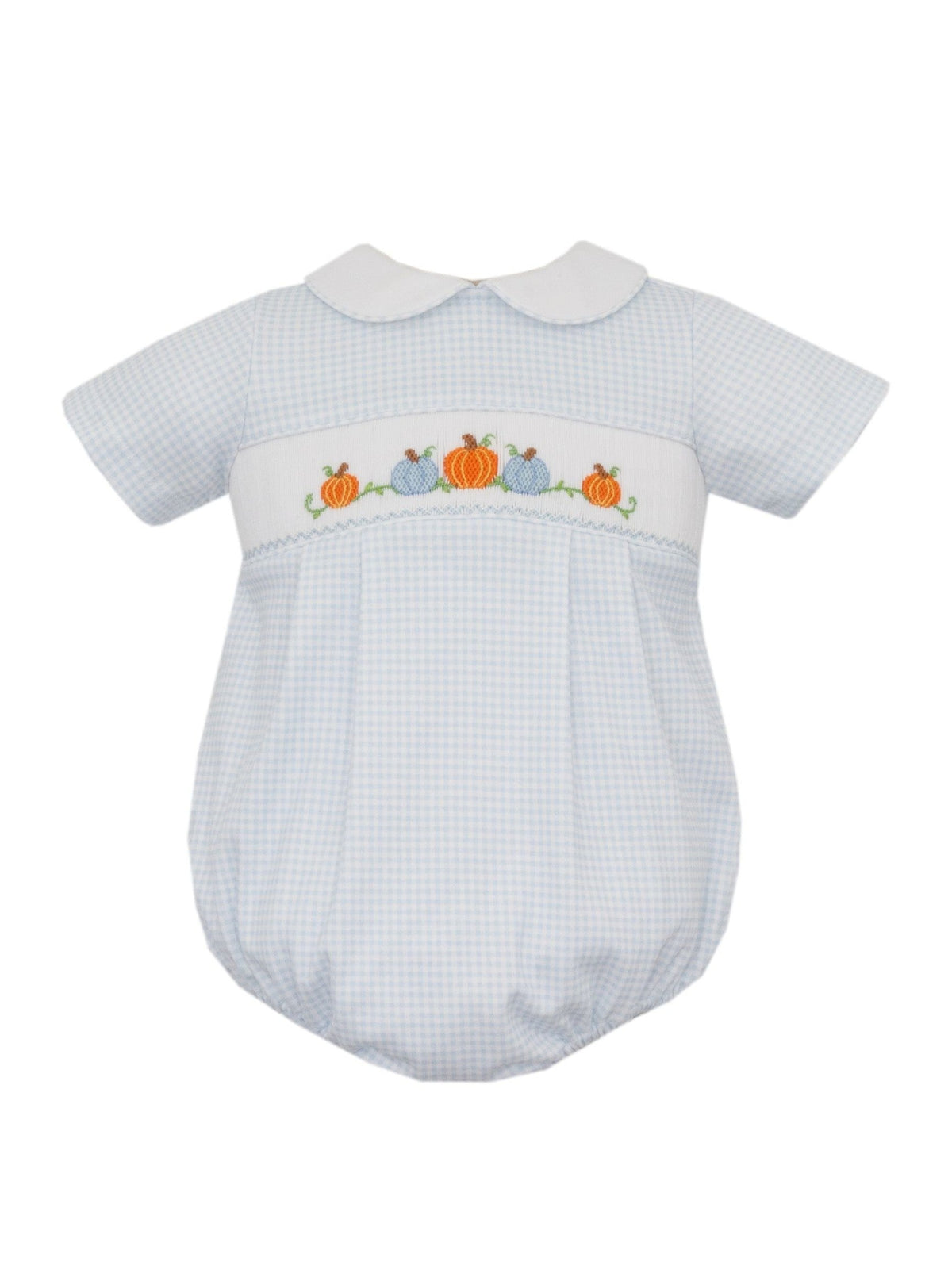 Petit Bebe Boy's Pumpkin Blue Gingham Knit Bubble