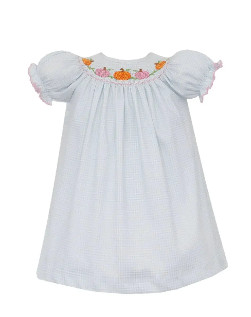 Petit Bebe Pumpkin Blue Gingham Knit Bishop Dress