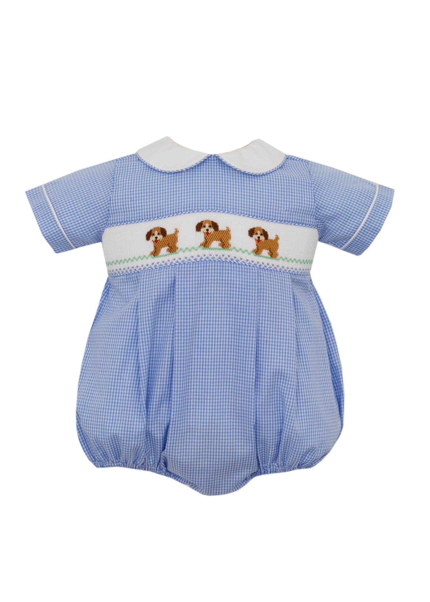 Petit Bebe Puppies Boy Blue Gingham Bubble