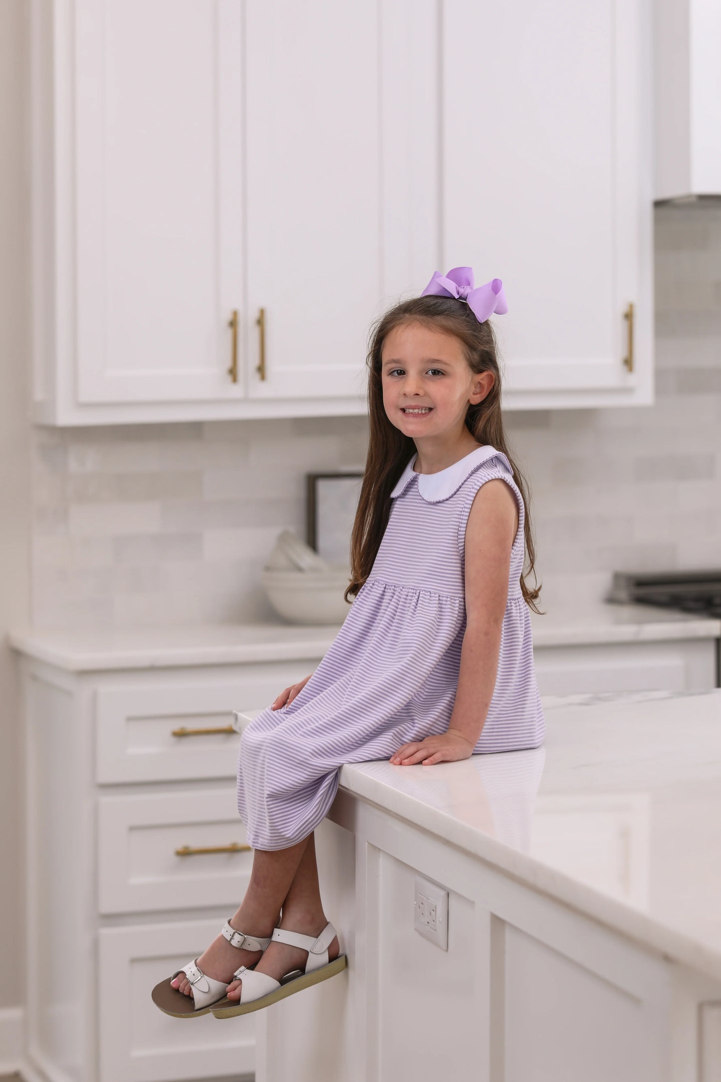 Jellybean Charlotte Sleeveless Dress-Lavender Stripe