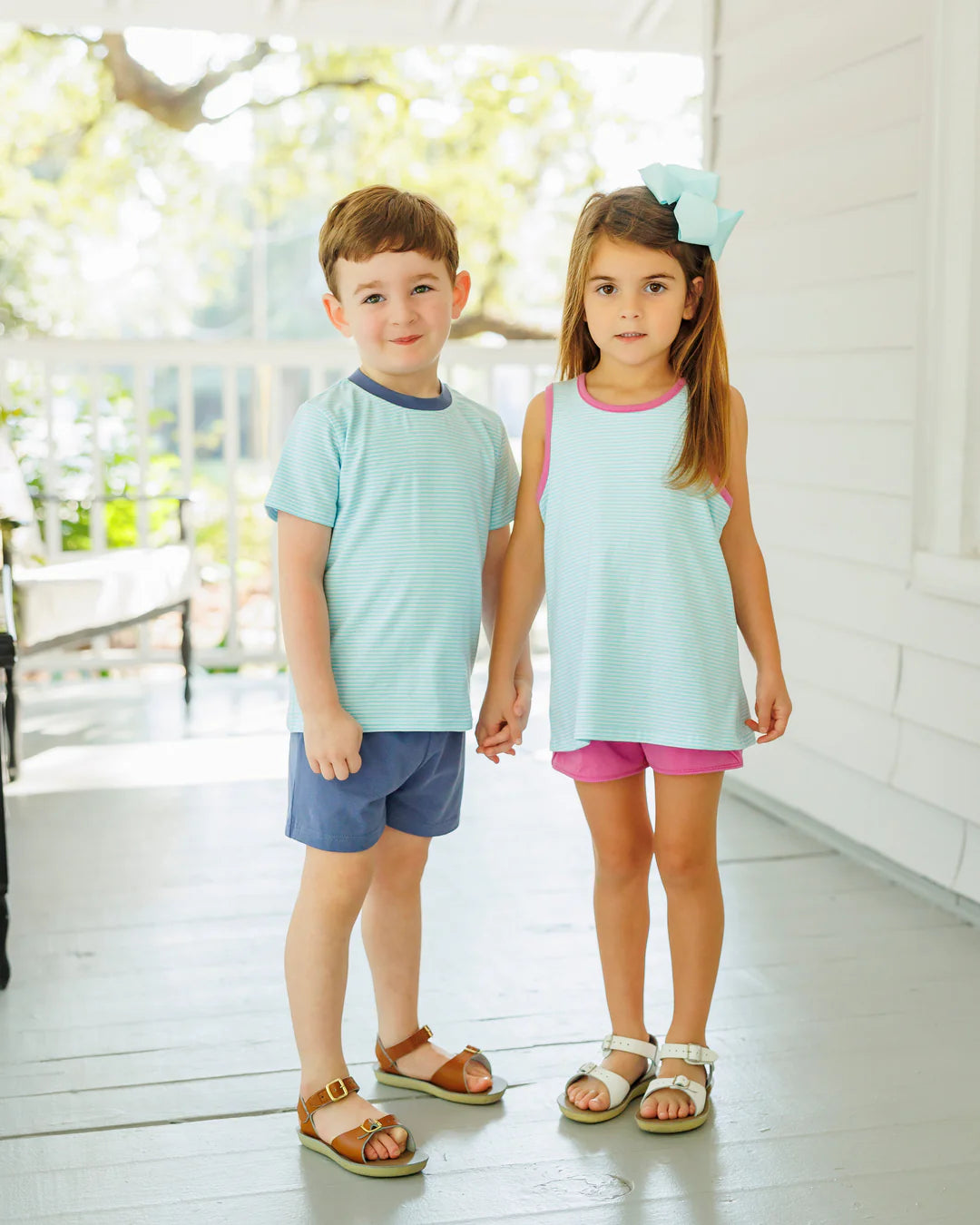 Jellybean Graham Short Set-Aqua Stripe & Dusty Blue