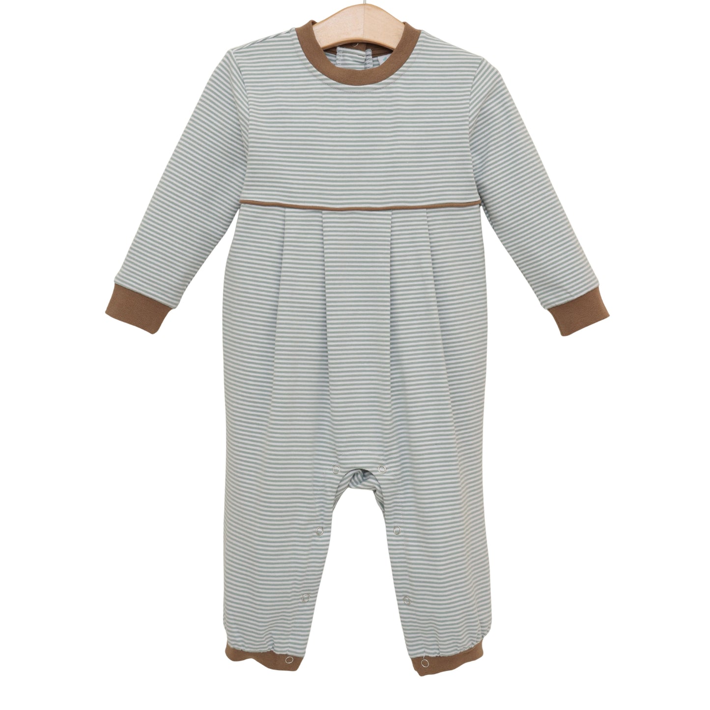 Jellybean by Smock Candy Patrick Romper - Dusty Sage Stripe/Light Brown