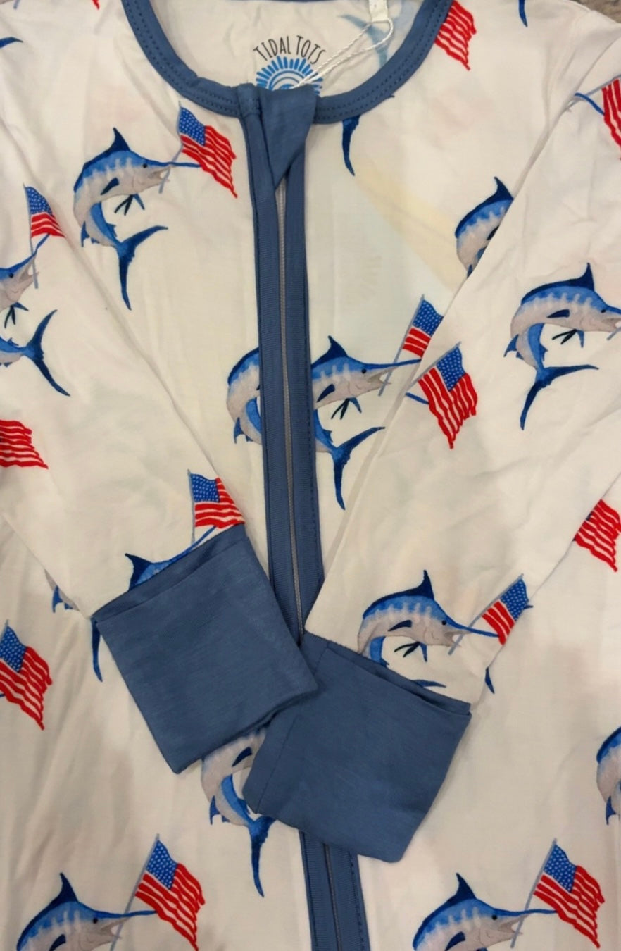 Tidal Tots Merica' Marlin Zipper Footie PJ's