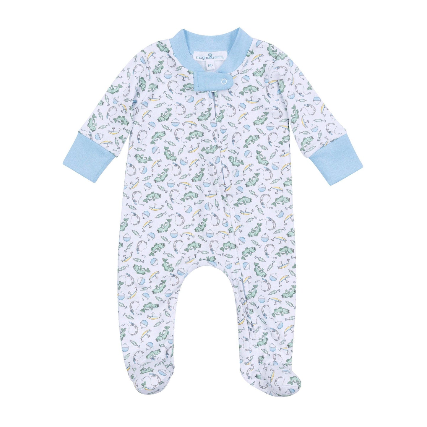 Magnolia Baby Hook, Line, & Sinker print zip footie