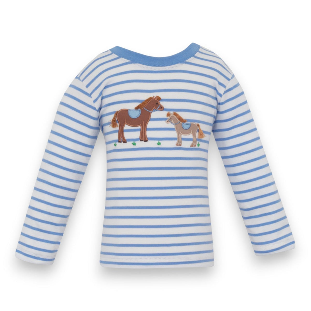 Claire & Charlie Periwinkle Blue Stripe Knit Boy's LS Horse Shirt