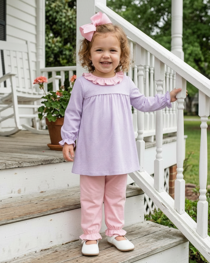 Jellybean by Smock Candy Audrey Bloomer Pants Set - Lavender Stripe/Light Pink