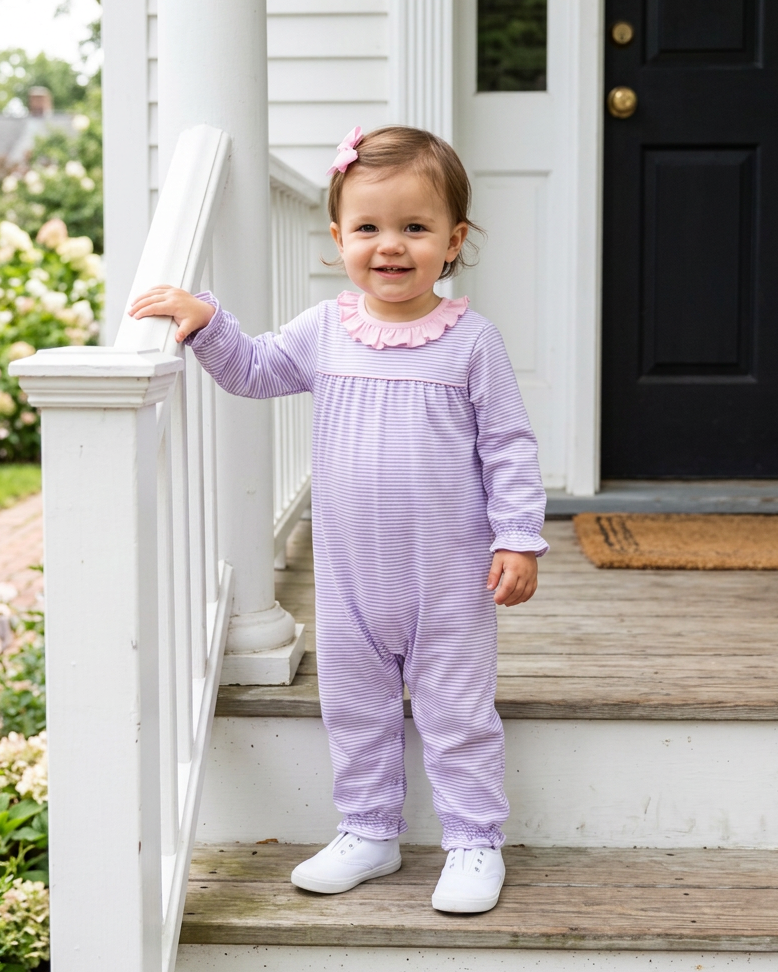 Jellybean by Smock Candy Audrey Romper - Lavender Stripe/Light Pink