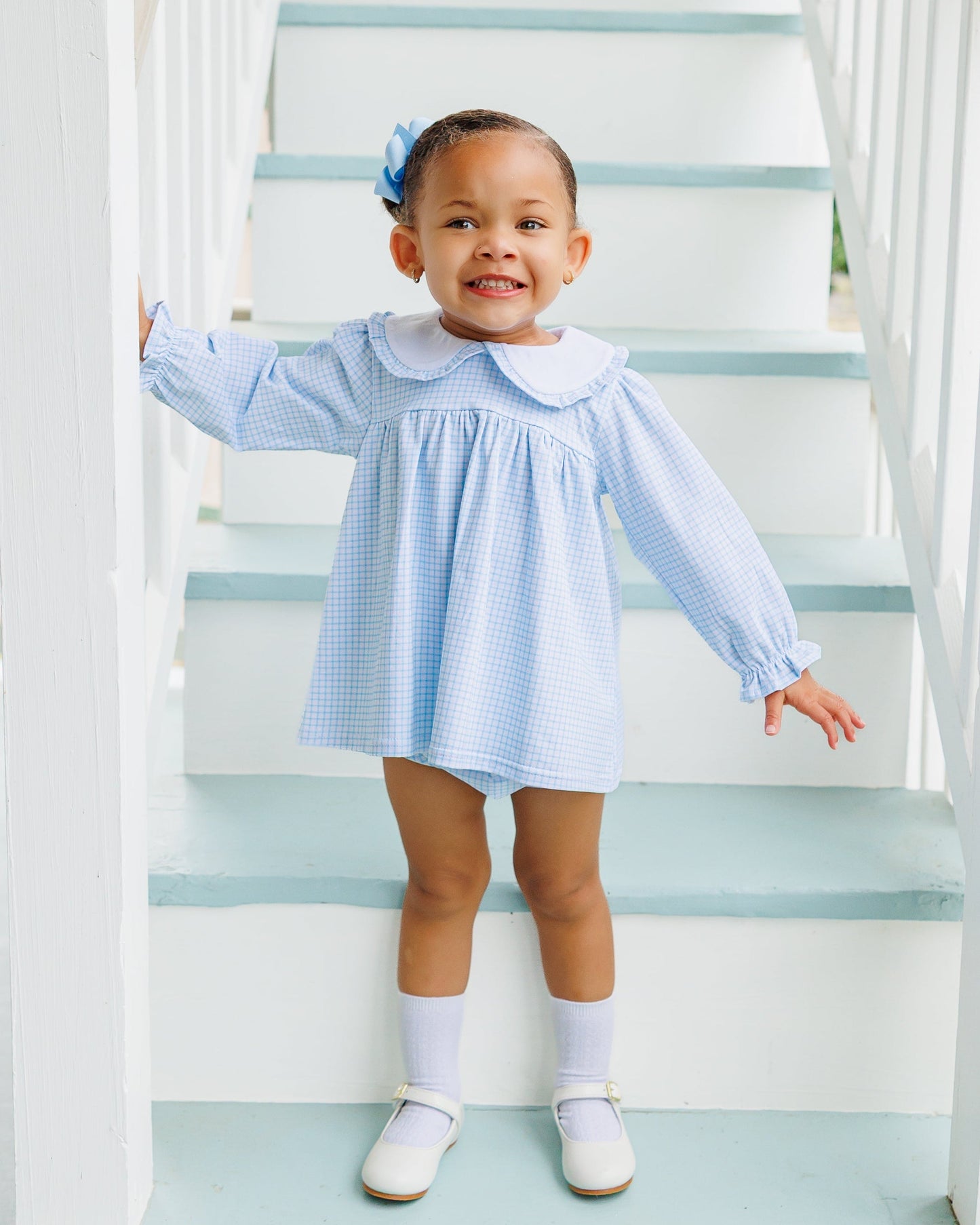 Jellybean by Smock Candy Catherine Diaper Set - Light Blue Windowpane