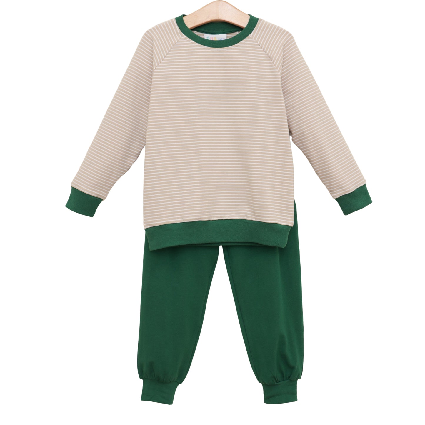 Jellybean by Smock Candy Connor Jogger Set - Tan Stripe/Hunter Green