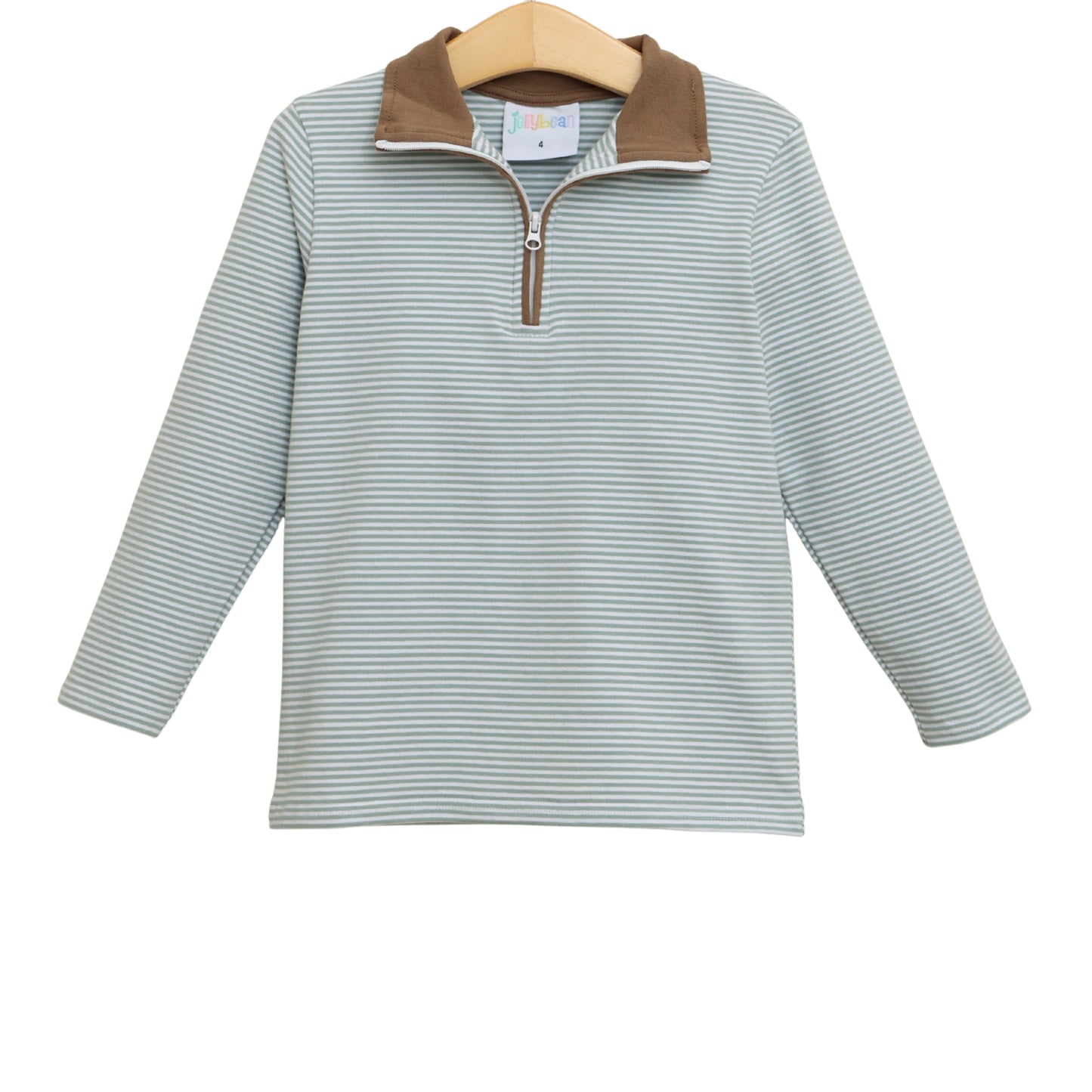 Jellybean by Smock Candy Evan Pullover - Dusty Sage Stripe/Light Brown