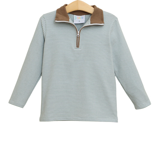 Jellybean by Smock Candy Evan Pullover - Dusty Sage Stripe/Light Brown