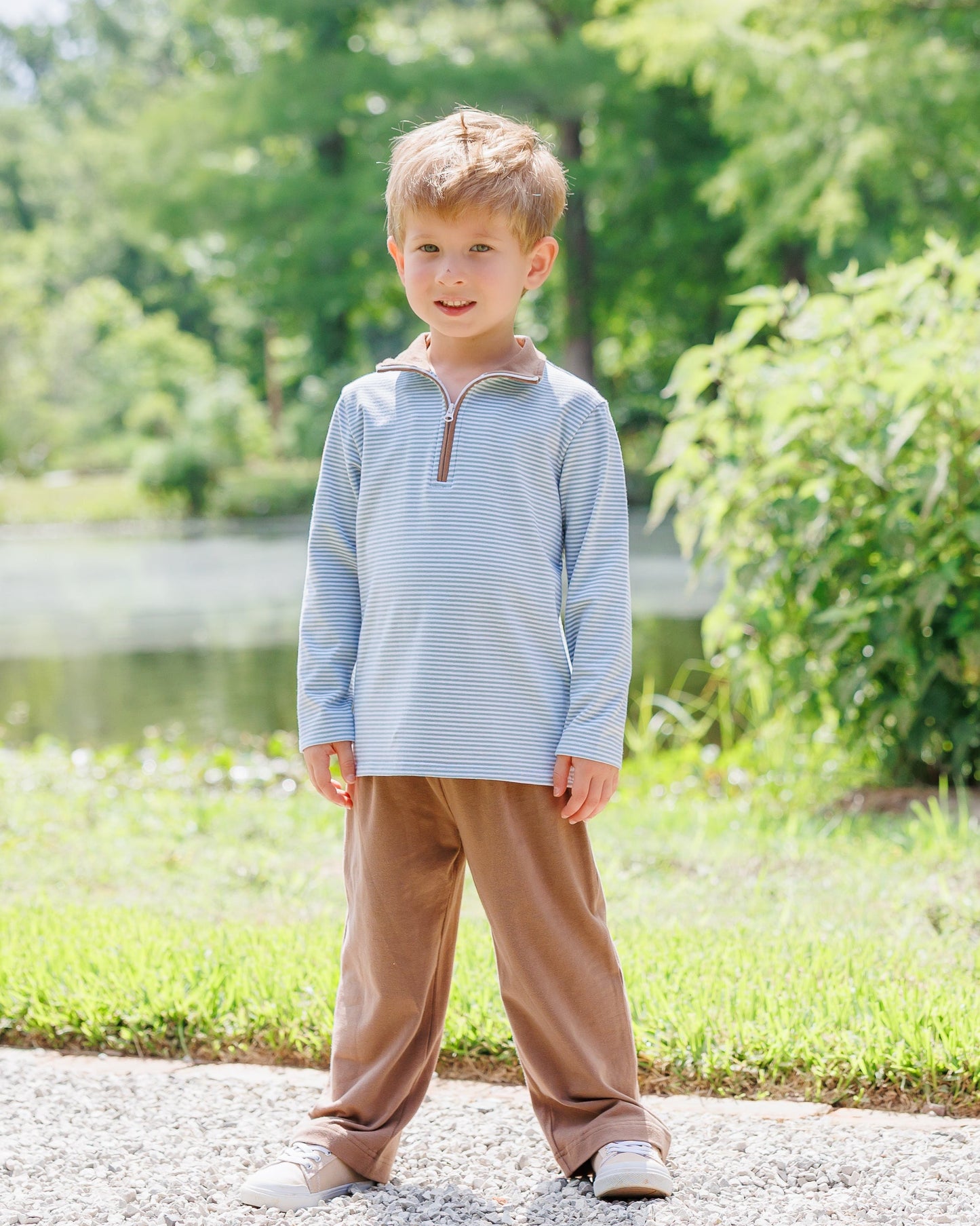 Jellybean by Smock Candy Evan Pullover - Dusty Sage Stripe/Light Brown