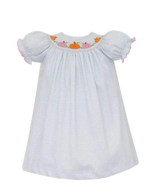 Petit Bebe Pumpkin Blue Gingham Knit Bishop Dress