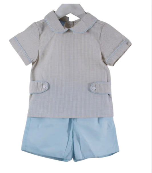 Charming Little Ones Baby Blues and Gingham Aiden Short Set