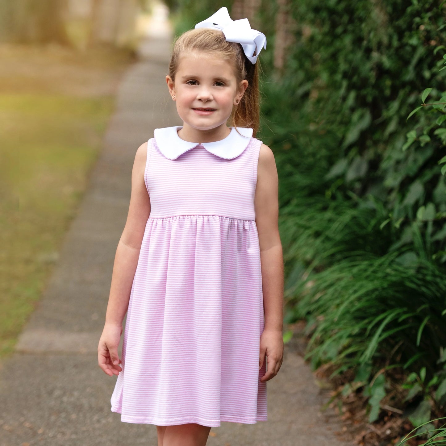 Jellybean Charlotte Sleeveless Dress-Light Pink Stripe
