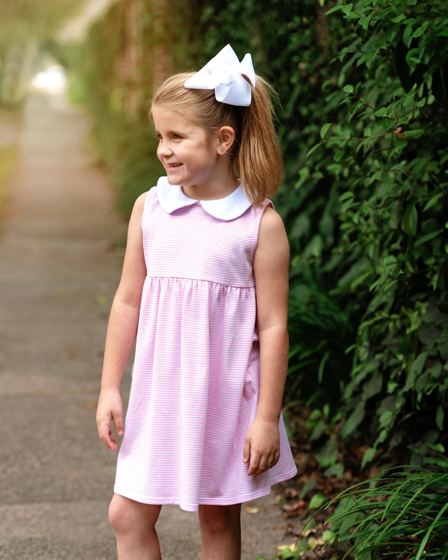 Jellybean Charlotte Sleeveless Dress-Light Pink Stripe