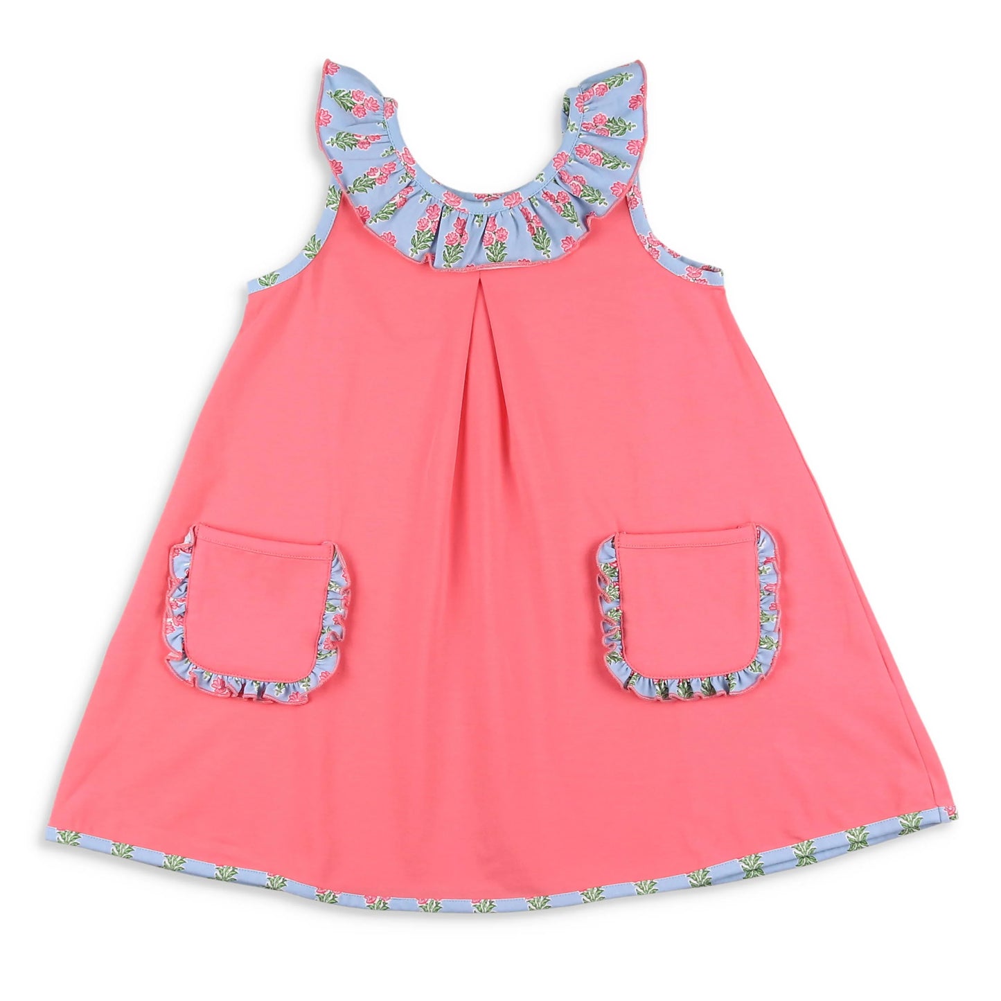 Shrimp & Grits Kids Coral Bouquet Pocket Dress