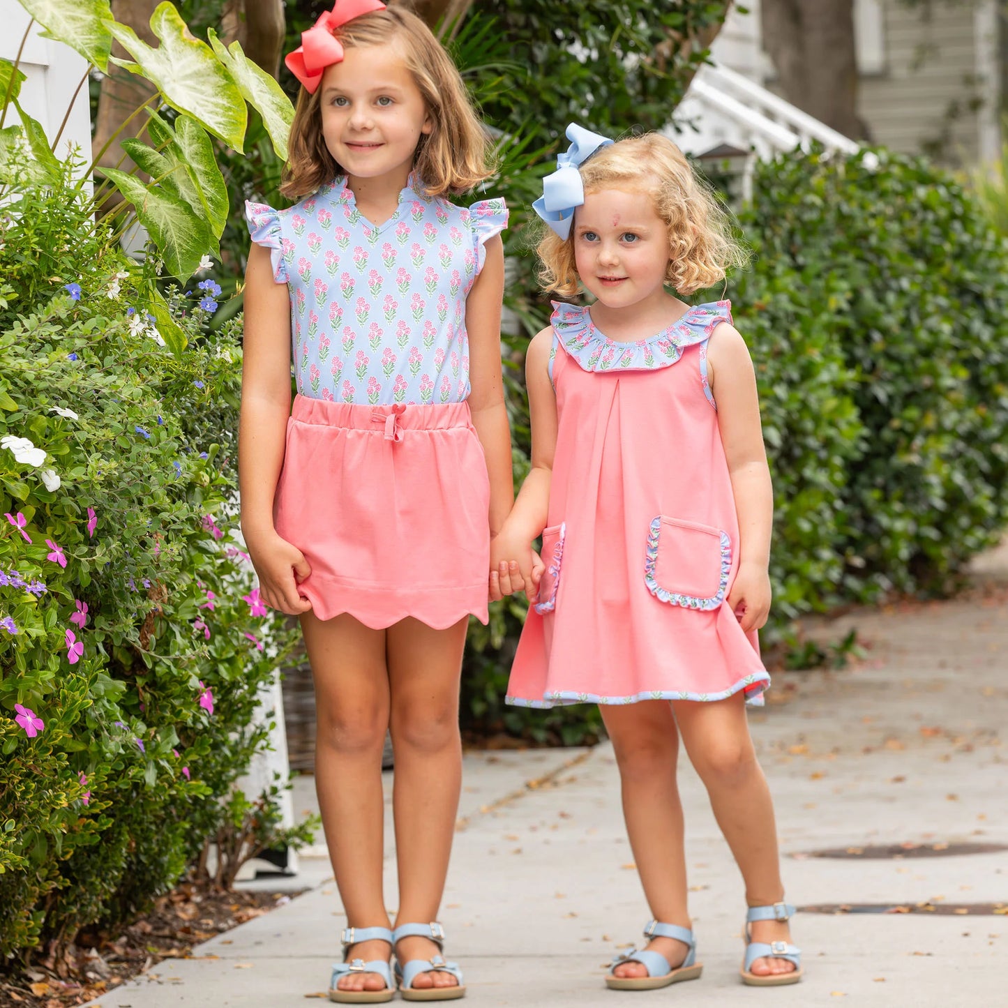 Shrimp & Grits Kids Coral Bouquet Pocket Dress