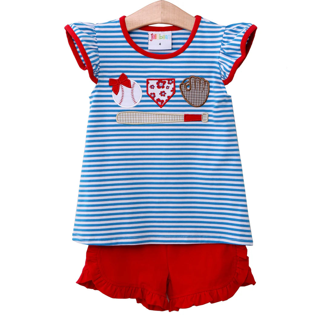 Jellybean Girls Home Run Baseball Applique Ruffle Short Set
