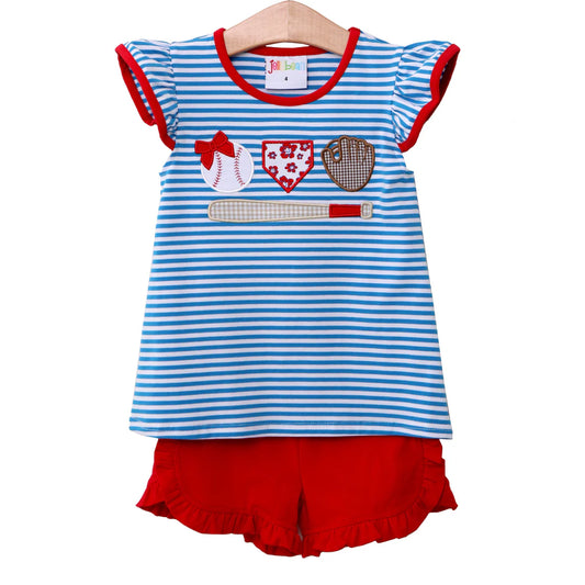 Jellybean Girls Home Run Baseball Applique Ruffle Short Set