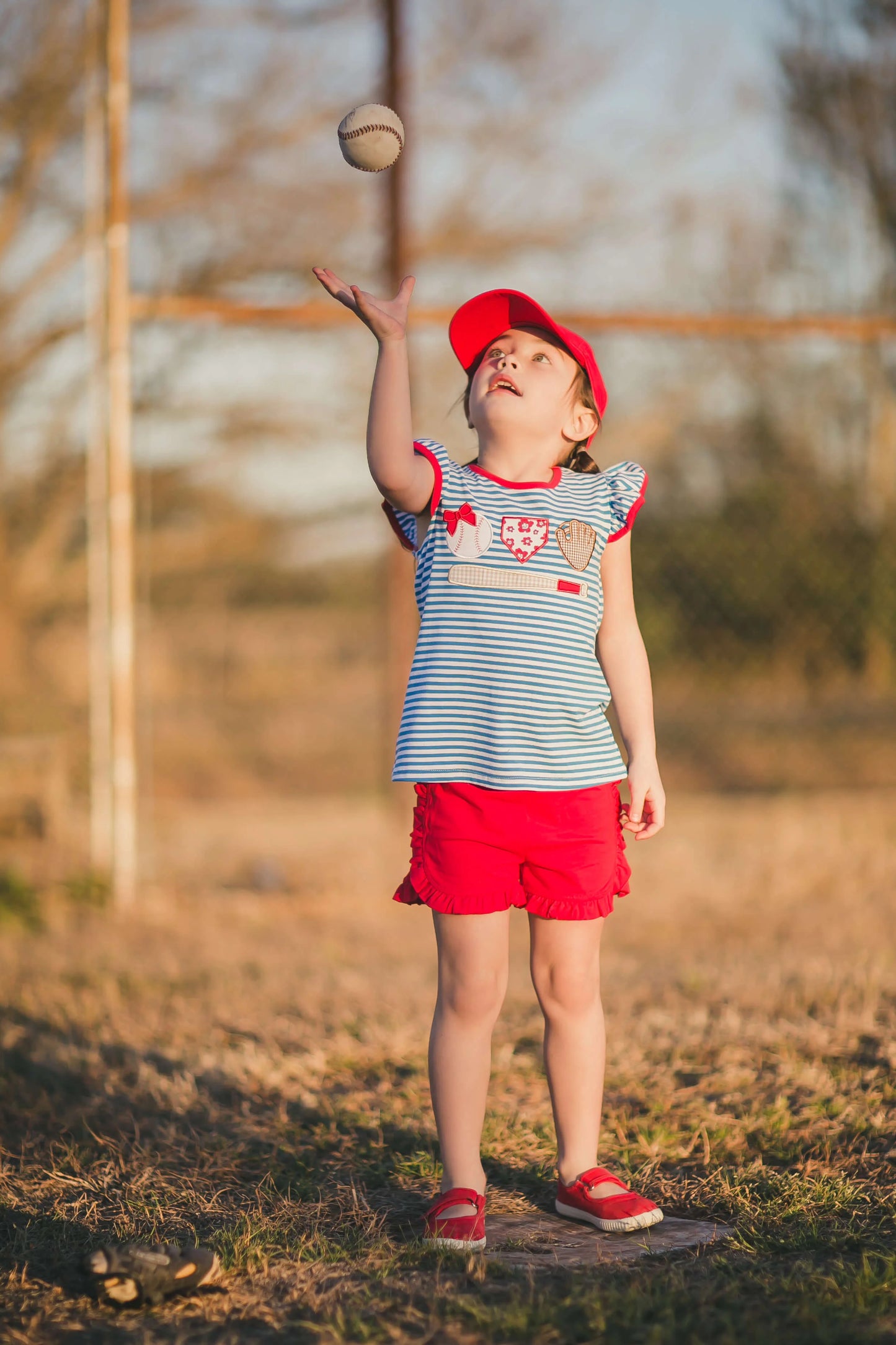 Jellybean Girls Home Run Baseball Applique Ruffle Short Set