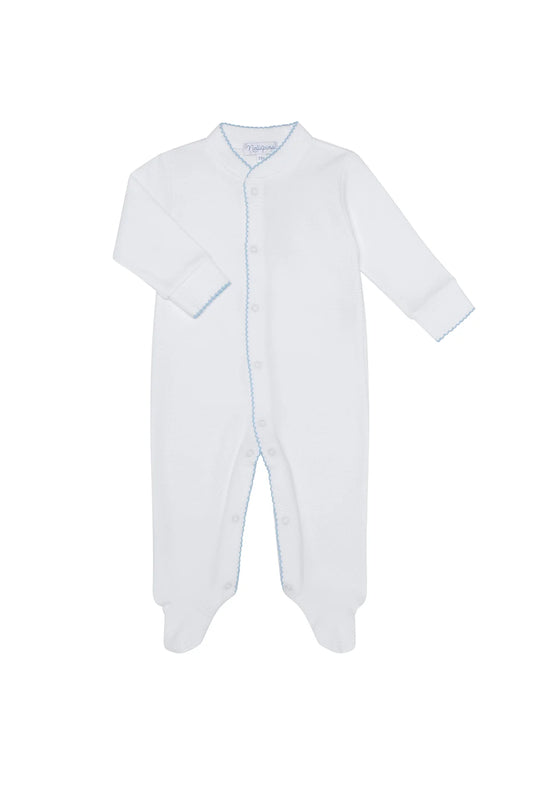 Nellapima White Bubble Baby Footie-Blue Trim