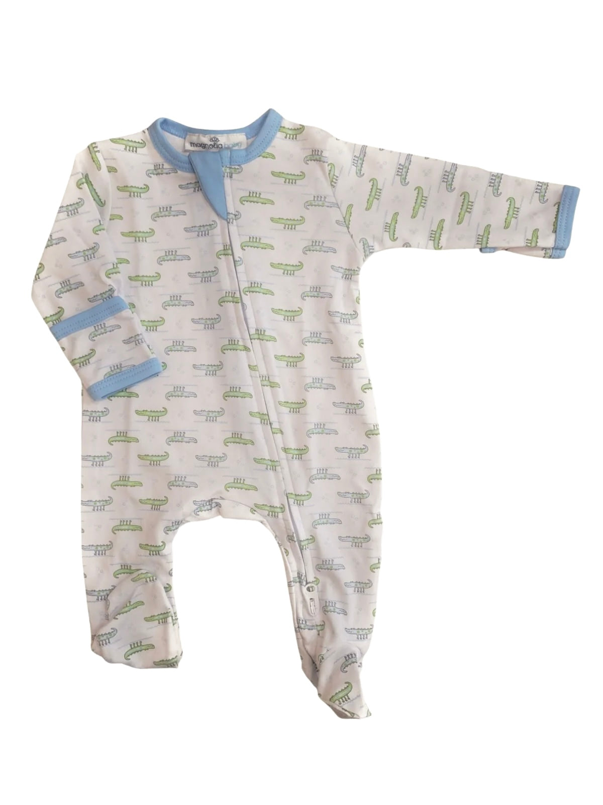 Magnolia Baby Alligator Pie Blue Zip Footie
