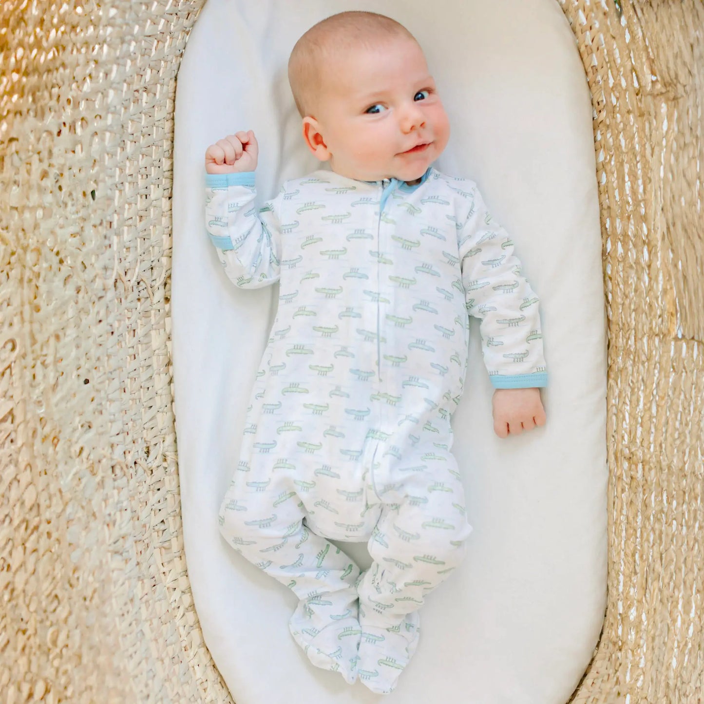 Magnolia Baby Alligator Pie Blue Zip Footie