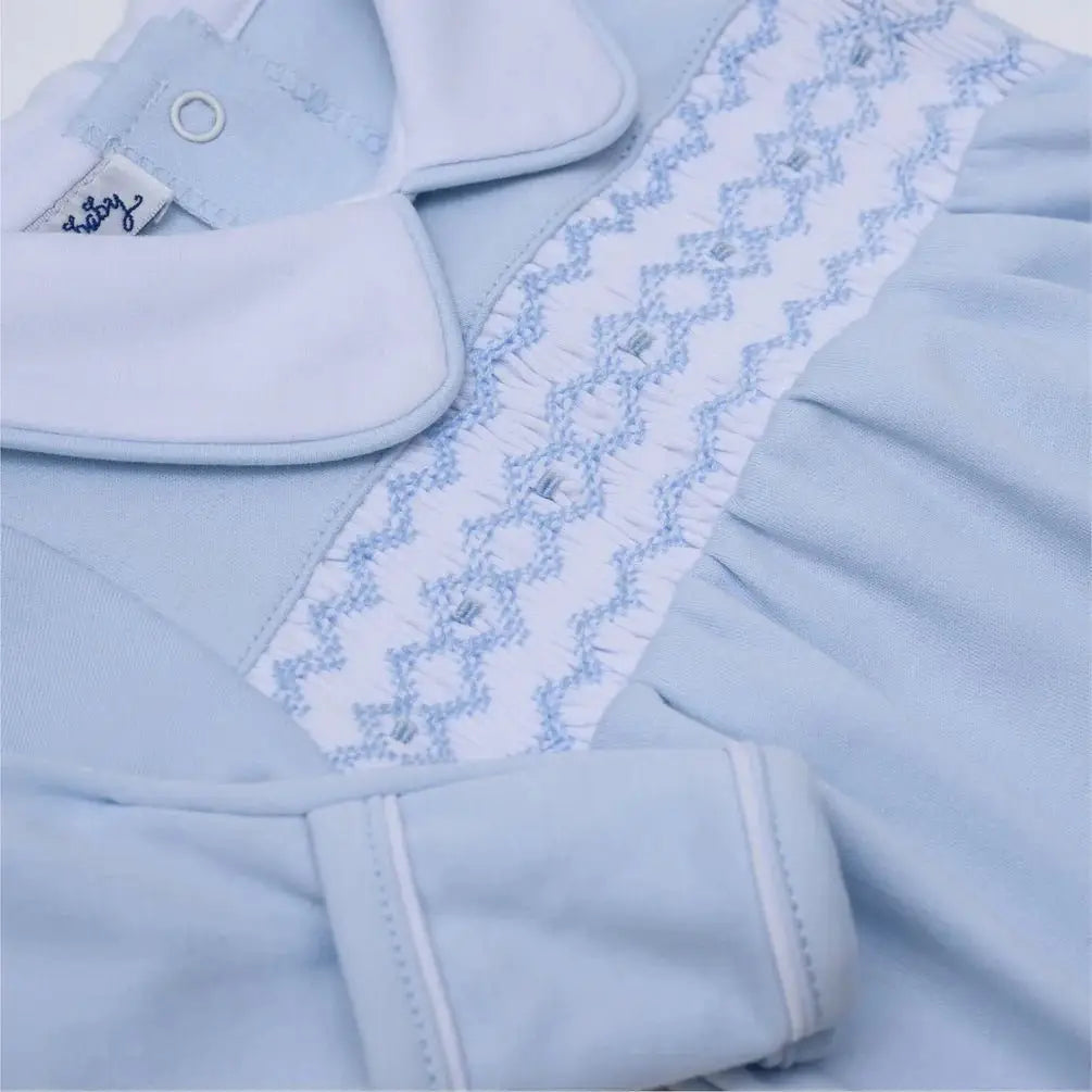 Magnolia Baby Hazel & Hudson Light Blue Smocked Collar Footie