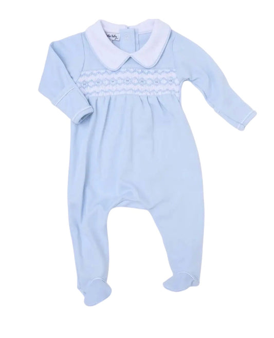 Magnolia Baby Hazel & Hudson Light Blue Smocked Collar Footie