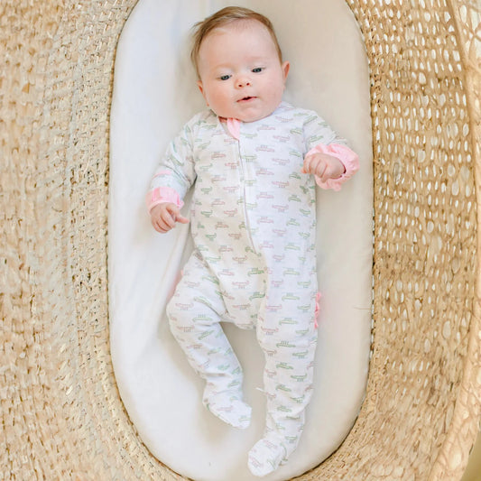 Magnolia Baby Alligator Pie Pink Zip Footie