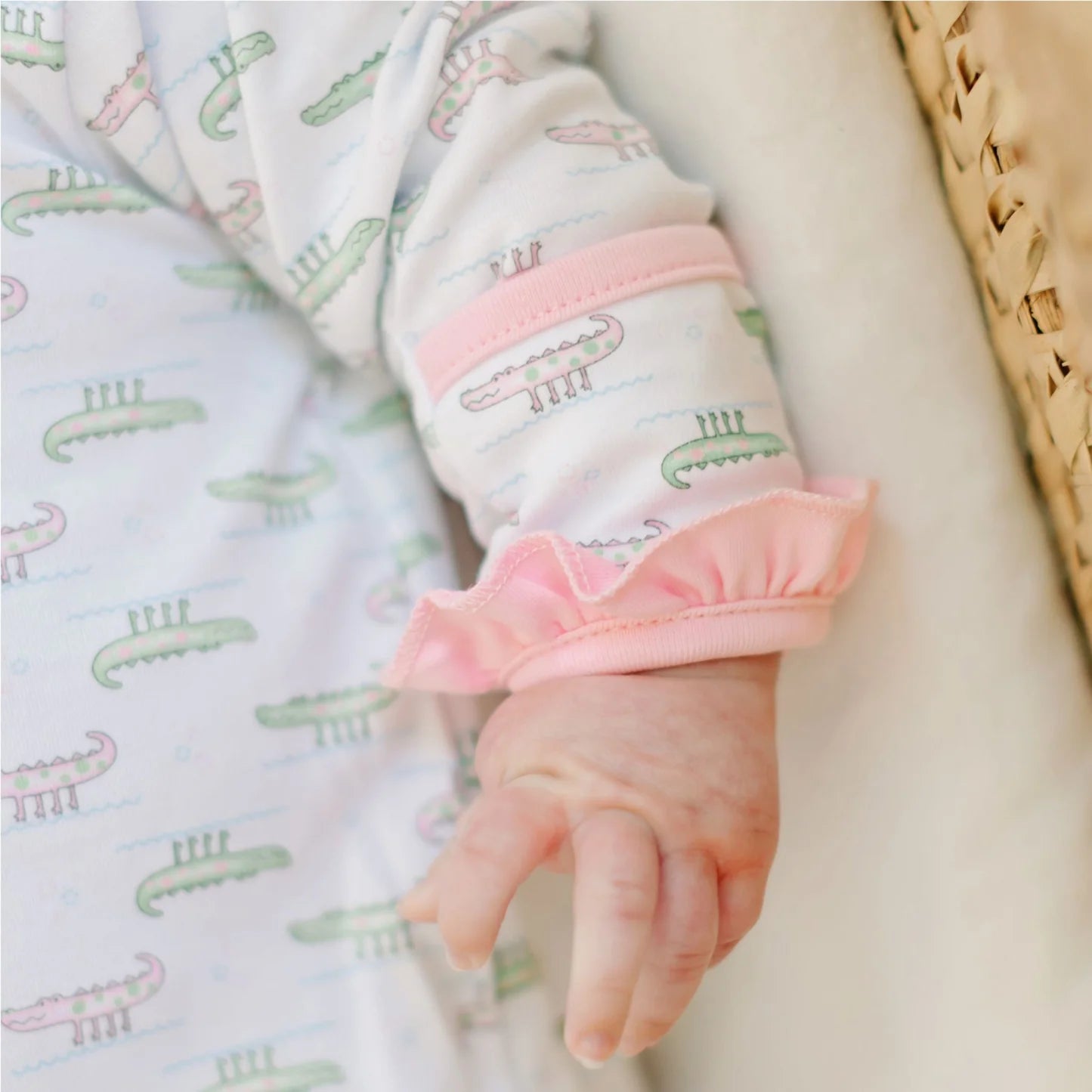 Magnolia Baby Alligator Pie Pink Zip Footie