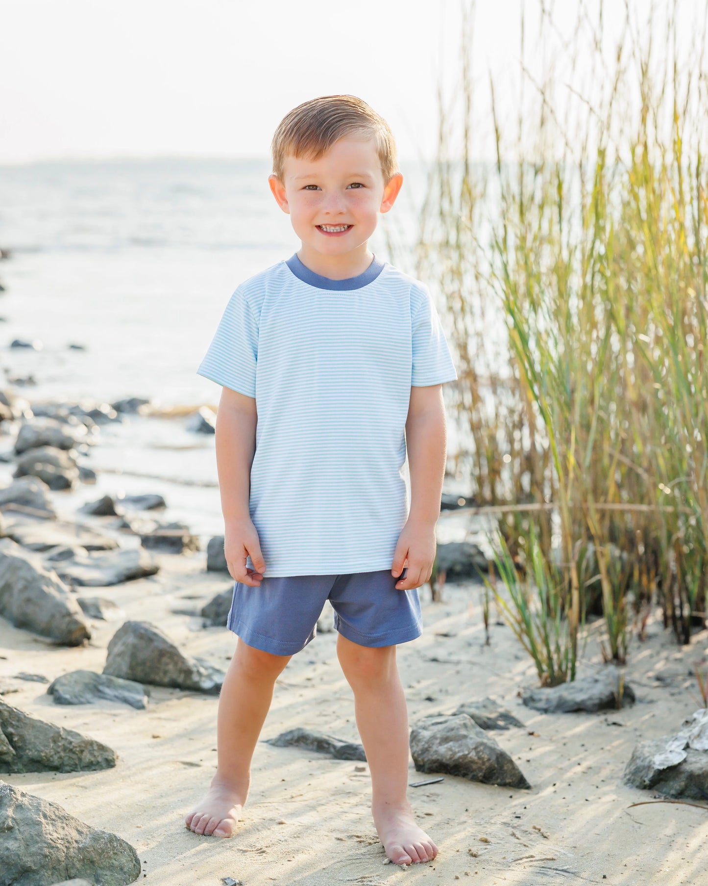 Jellybean Graham Short Set-Aqua Stripe & Dusty Blue