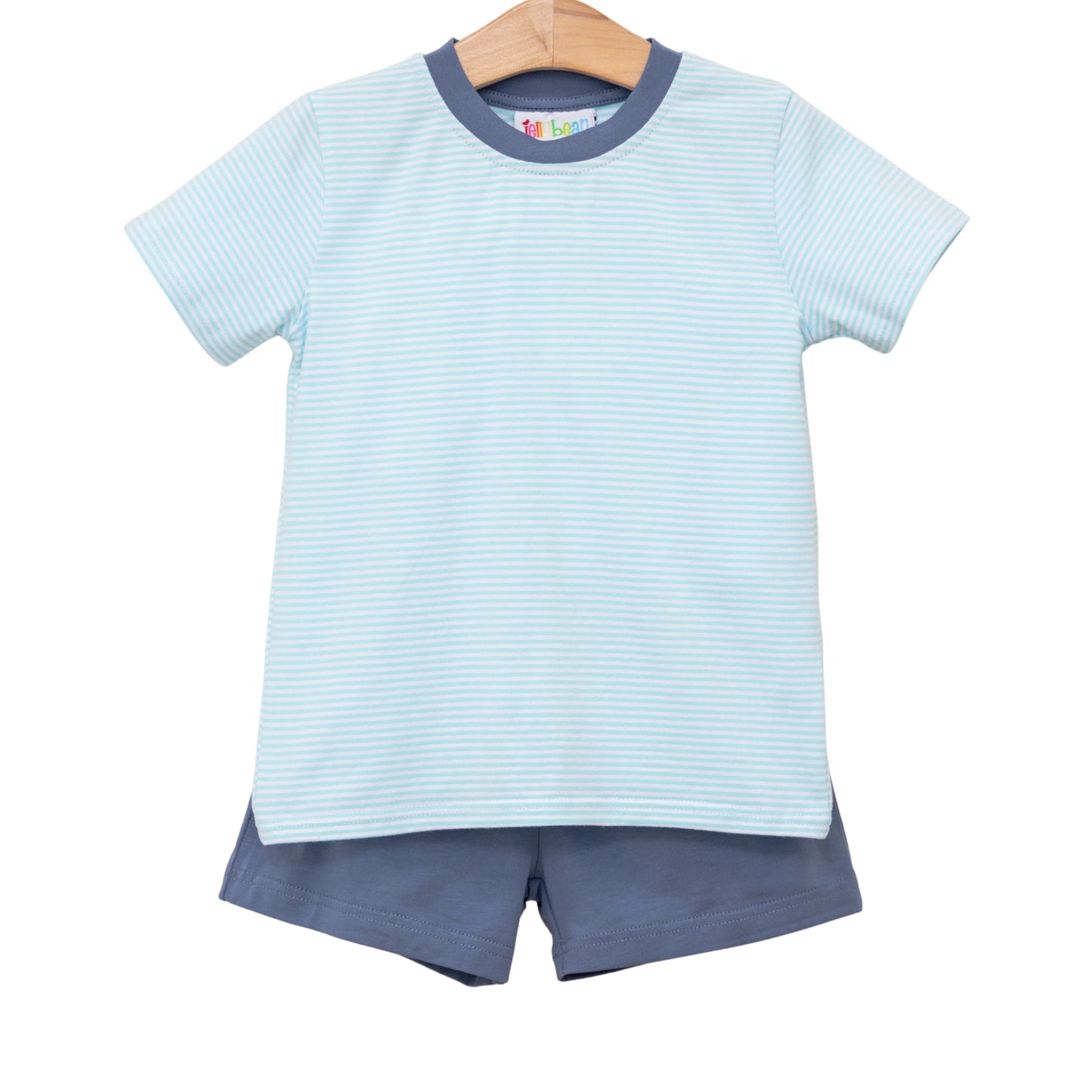 Jellybean Graham Short Set-Aqua Stripe & Dusty Blue