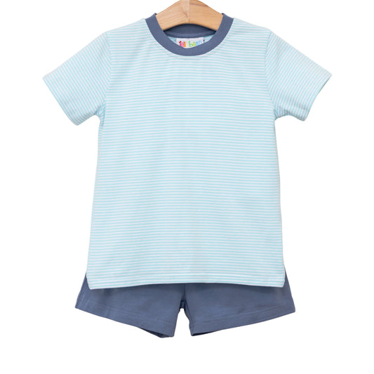 Jellybean Graham Short Set-Aqua Stripe & Dusty Blue
