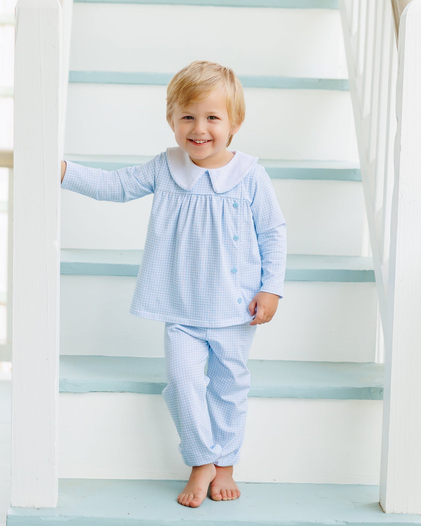 Jellybean by Smock Candy Liam Bloomer Pants Set - Light Blue Windowpane