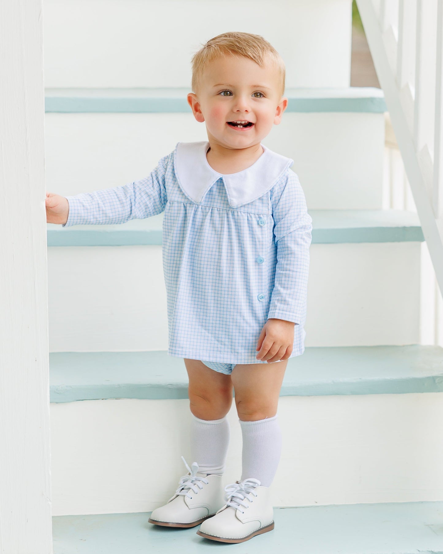 Jellybean by Smock Candy Liam Diaper Set - Light Blue Windowpane