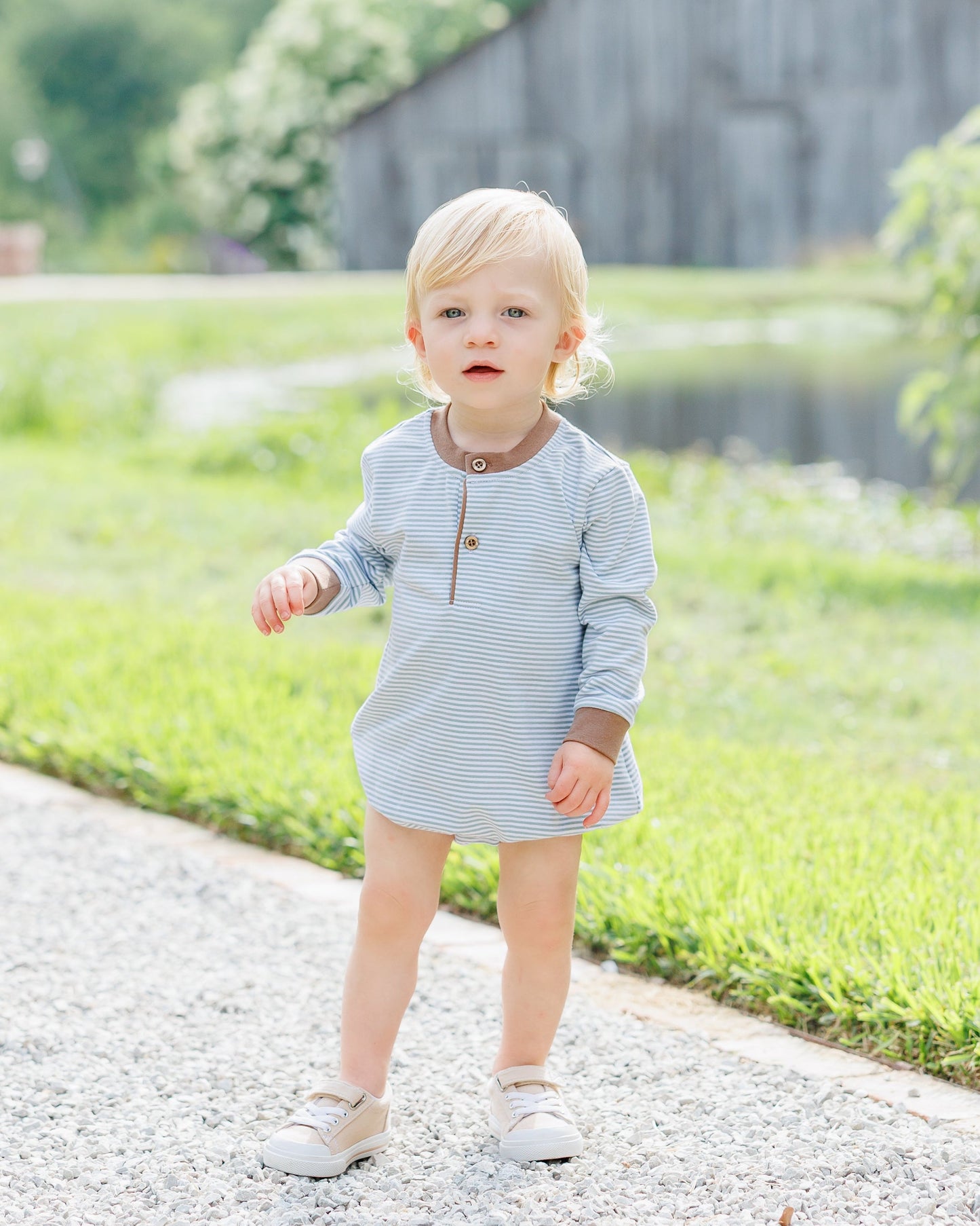 Jellybean by Smock Candy Nathan Bubble - Dusty Sage Stripe/Light Brown