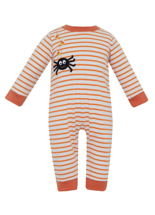 Claire & Charlie Halloween Spiders Orange Knit Stripe Romper