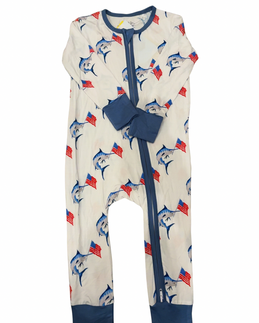 Tidal Tots Merica' Marlin Zipper Footie PJ's