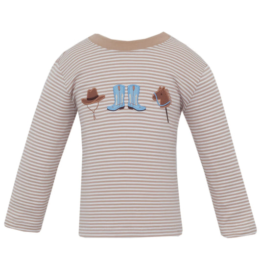 Claire & Charlie Cowboy Knit T-Shirt- Khaki Stripe